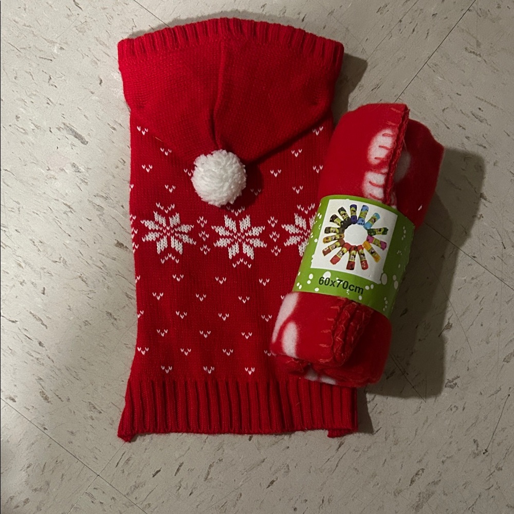 Brand New: Red Dog Snowflake Design Sweater with Small Blanket